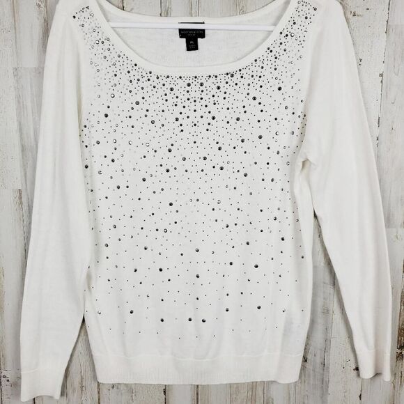 Worthington Embellished Scoop Neck Sweater White Size LP - Picture 11 of 11